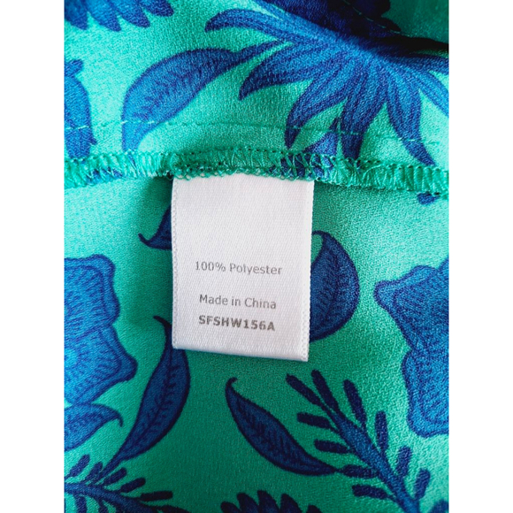 Hawthorn Green Blue Floral XXL sleeveless pintuck blouse - Picture 5 of 5